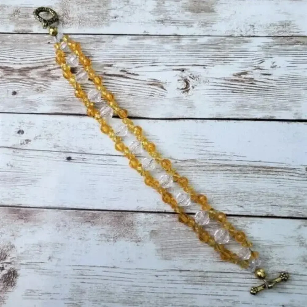 Vintage Bracelet - Long Bracelet Amber Tone Beads - 9